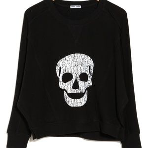 Exposed Seam Skull Print Sweater